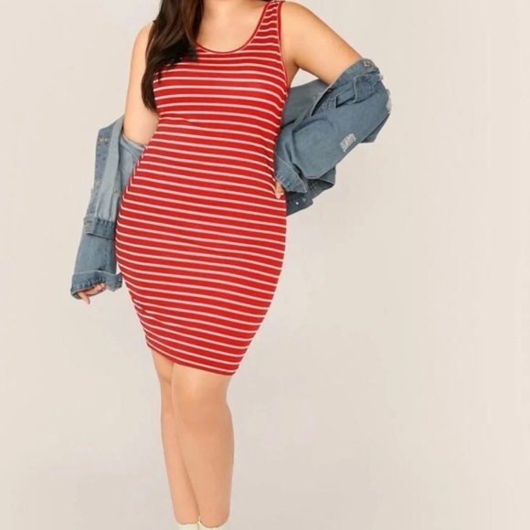 SHEIN Dresses & Skirts - 3xl red and white striped bodycon tank dress